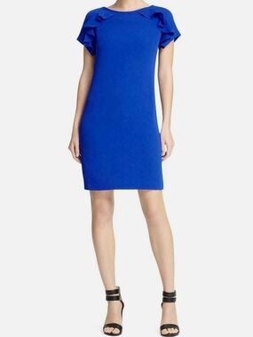 Donna Karan Royal Blue Ruffle Sleeve Shift Dress